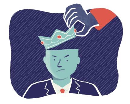 Illustration of a hand lifting the crown off a person's head